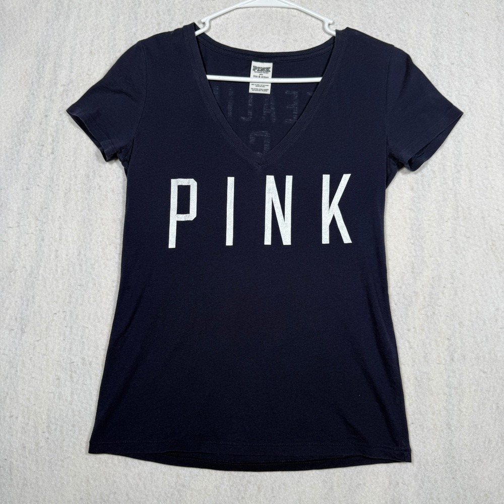 PINK Victoria's Secret Milwaukee Brewers V-Neck Graphic T-Shirt Navy Blue Small
